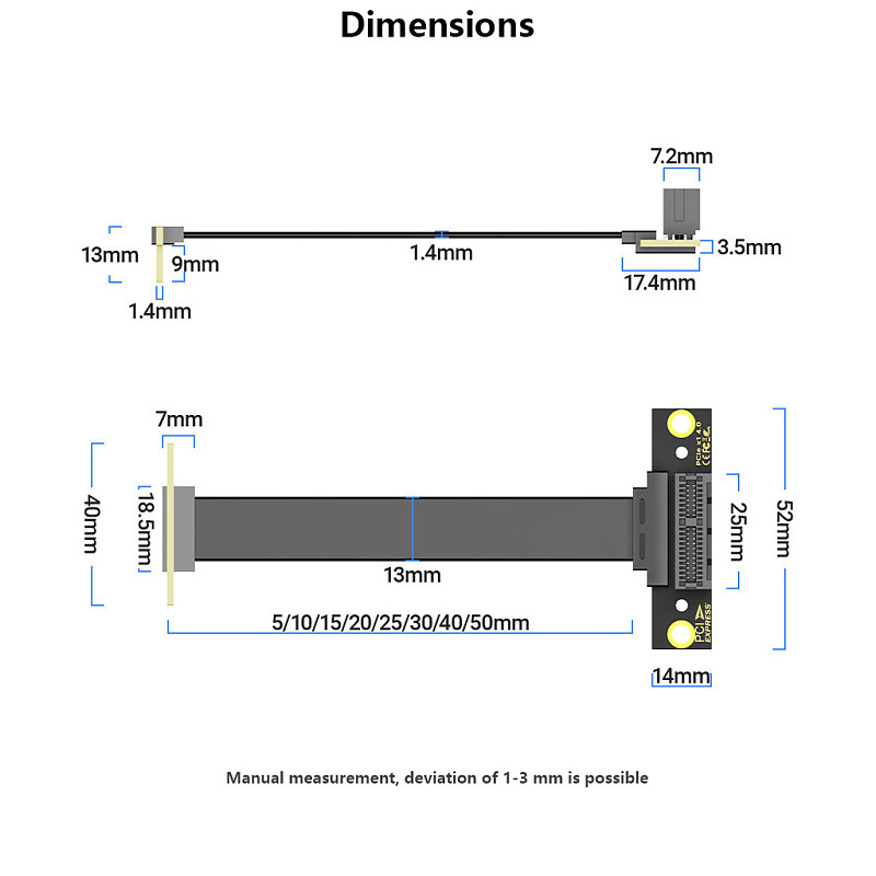 PCIe 3.0/4.0 x1 Riser Cable with DMA Support Extension Cable for Sound Card Network Card