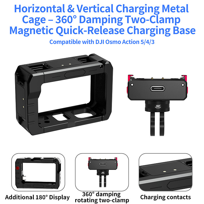 Metal Cage for DJI OSMO Action5pro 4 3 Protective Frame Quick Release Battery Mount Tripod Magnetic Base Cold Shoe Light Bracket