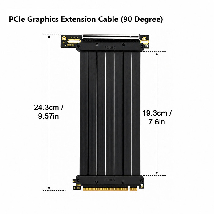 PCIe 5.0 x16 GPU Riser Cable, Gen5 Graphics Card Extension Cable for ITX Case, Vertical Mount Adapter