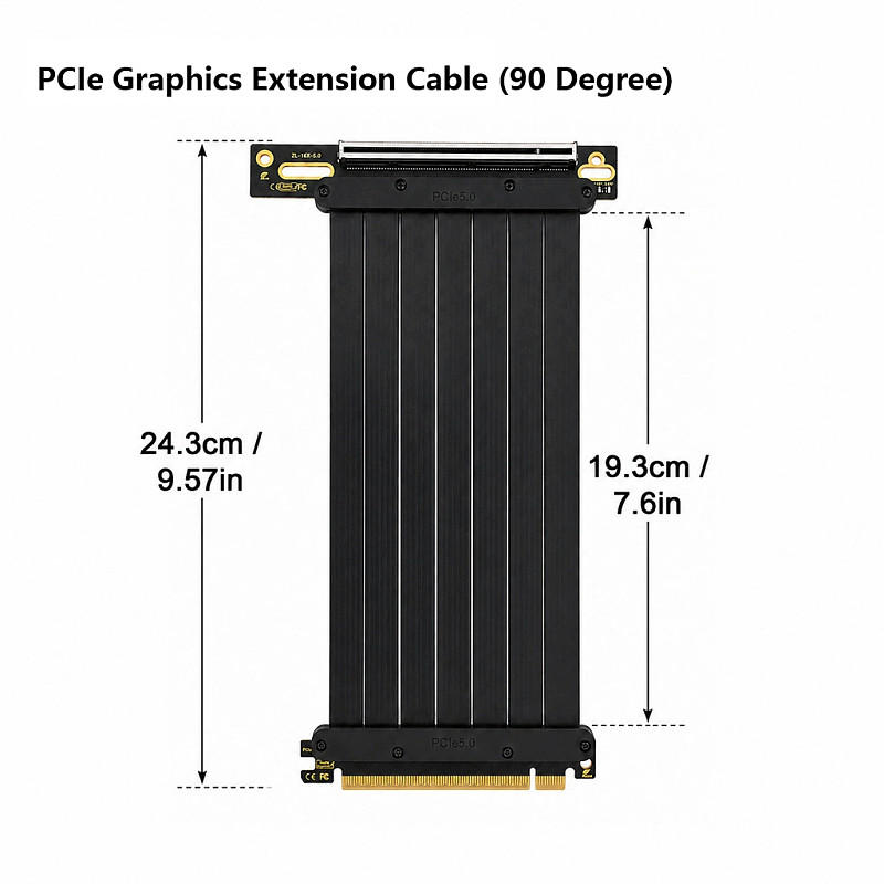 PCIe 5.0 x16 GPU Riser Cable, Gen5 Graphics Card Extension Cable for ITX Case, Vertical Mount Adapter