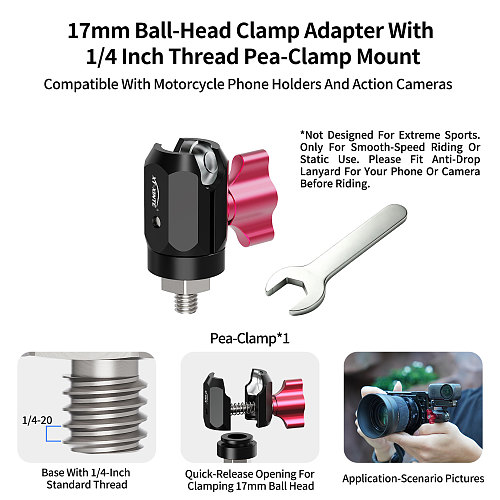 XT-XINTE 360° Universal Ball Head Action Camera Mount, Aluminum Alloy 3-Slot  Adapter, Mini Ballhead Photography Connector For Action Camera