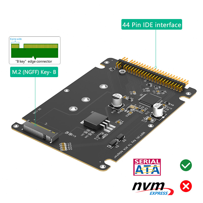 M.2 NGFF B-Key SATA SSD to 2.5 Inch IDE 44 Pin ATA Adapter Card, Convert M.2 NGFF SSD to PATA IDE Hard Disk for Old Laptop with Plastic Enclosure