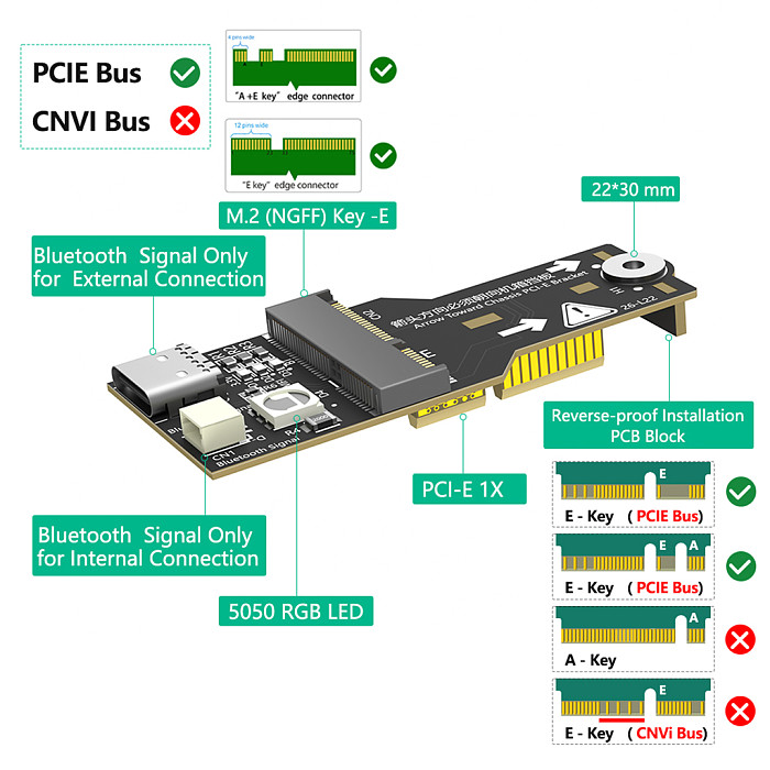 M. 2 Key E to PCI-E 1X (with ambient light)  PCB board material