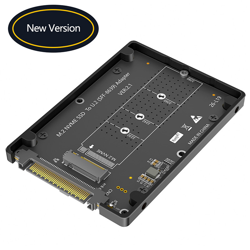 M.2 NVMe M-Key to U.2 SFF-8639 Adapter With Black Plastic Enclose, PCIe 4.0/3.0 M.2 NVMe SSD to 2.5” U.2 Drive Bay Converter Card