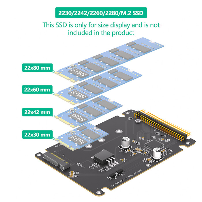 M.2 NGFF B-Key SATA SSD to 2.5 Inch IDE 44 Pin ATA Adapter Card, Convert M.2 NGFF SSD to PATA IDE Hard Disk for Old Laptop with Plastic Enclosure