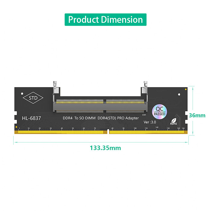 DDR4 Laptop SO-DIMM to Desktop DIMM Adapter Card, HL-6837 Ver3.0 Notebook RAM Converter Adapter