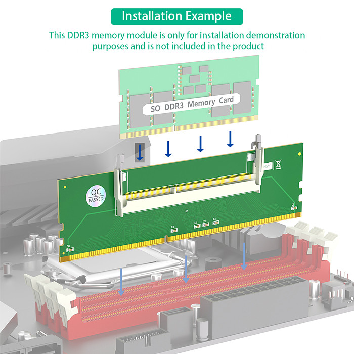 DDR3 Laptop SO-DIMM to Desktop DIMM Memory Adapter Card, Support DDR3 SO-DIMM Memory Module