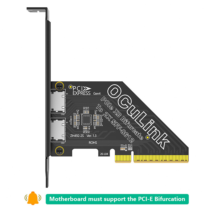 PCIe 4.0 X8 to Dual OCuLink SFF-8612 Expansion Card, PCIe Bifurcation x4x4 Adapter, Up to 64Gbps, Support eGPU External Graphics & NVMe/U.2 SSD, Compatible with PCIe X8/X16 Slot, for Desktop PC