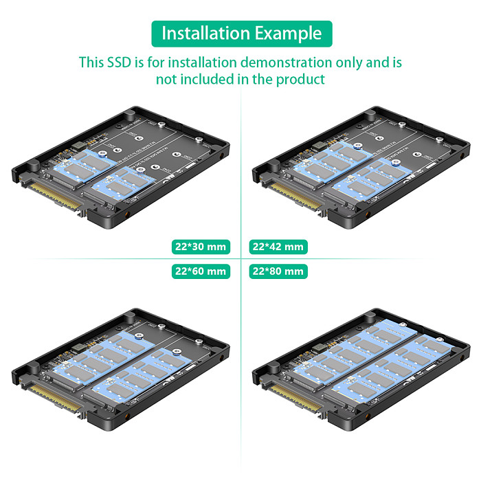 Dual M.2 Key B+M to U.2 SFF-8639 Adapter With Black Plastic Enclose, Support M.2 NVMe Key M & SATA SSD(Key B), 2-in-1 M2 to U.2 SFF8639/SAS Converter Card