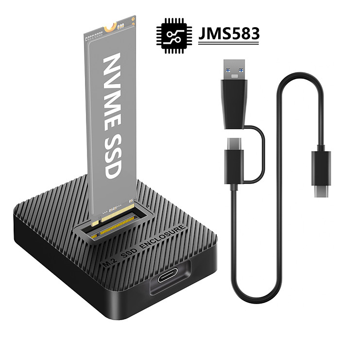 M.2 NVMe SSD Docking Station, JMS583 Chip 10Gbps USB 3.2 Gen2 M.2 NVMe Reader, USB-A & USB-C 2-in-1 Cable, Vertical Stand-Alike M2 NVMe Enclosure Dock for 2230/2242/2260/2280 NVMe M.2 SSD