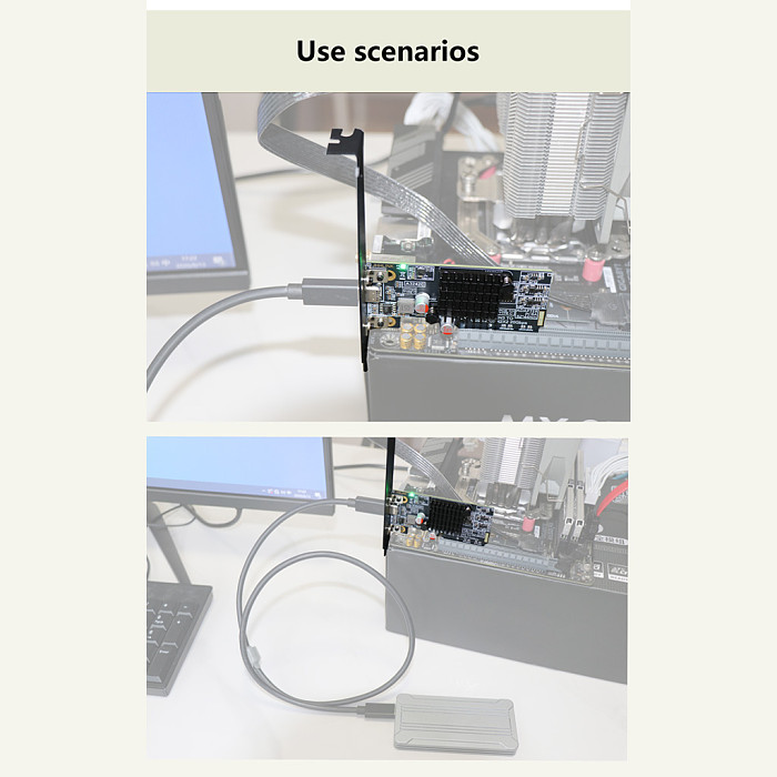 PCIe 3.0 x4 to USB 3.2 Gen 2x2 20Gbps Type-C Adapter Card, ASM3242 Controller Expansion Card, Rear I/O Mount, PCB Board, for Desktop PC Motherboard