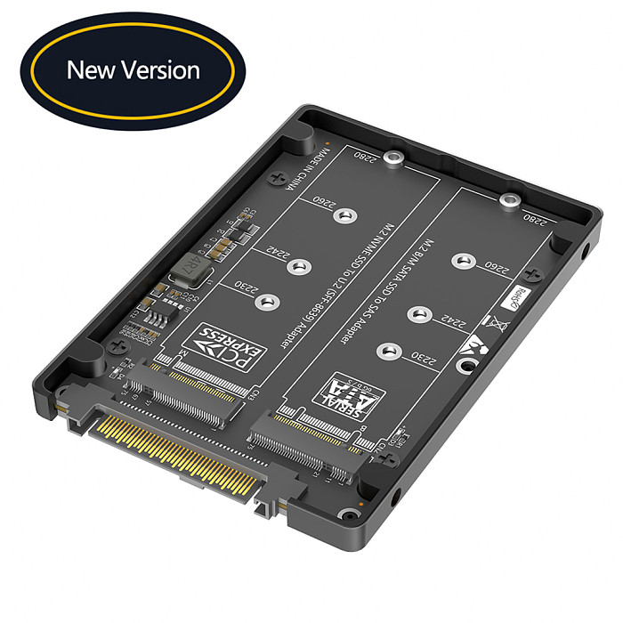 Dual M.2 Key B+M to U.2 SFF-8639 Adapter With Black Plastic Enclose, Support M.2 NVMe Key M & SATA SSD(Key B), 2-in-1 M2 to U.2 SFF8639/SAS Converter Card