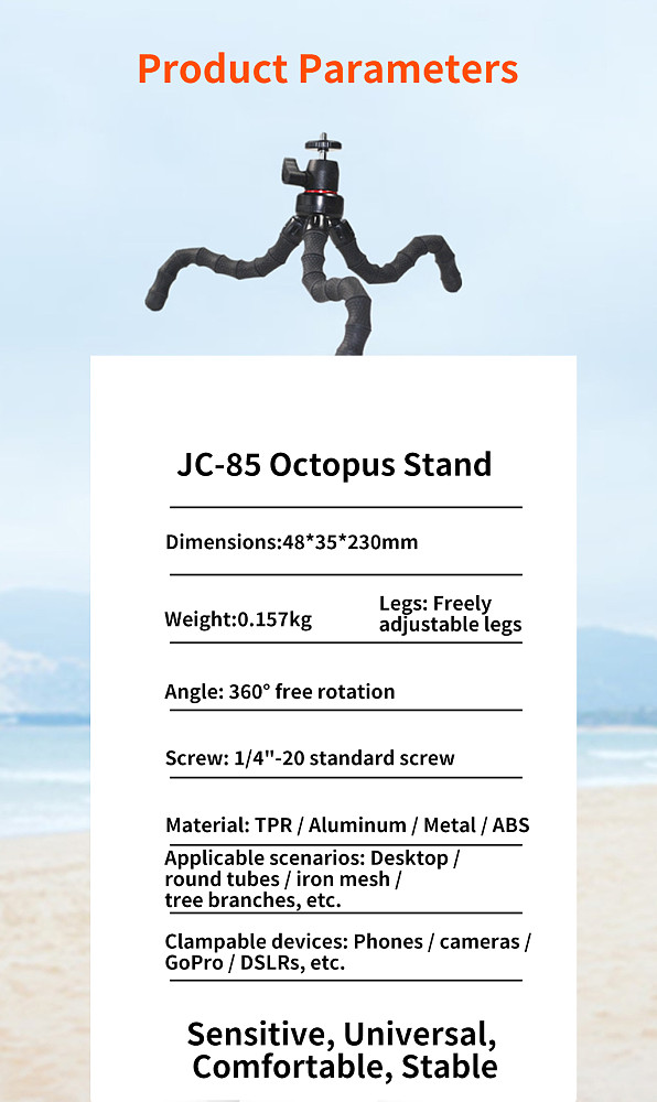 Universal Octopus Tripod with 360° Ball Head - Portable Desktop Stand & Selfie Stick with 1/4  Screw for  DJI Osmo Action 1 & 2 For Insta360 X6/X5/X4, Mirrorless Cameras & Smartphones