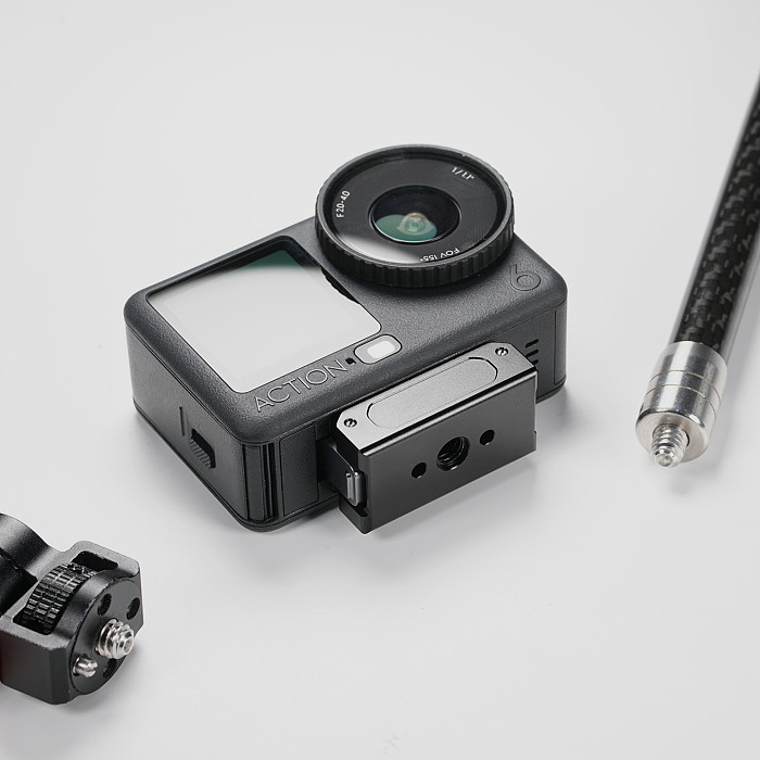 Aluminum Magnetic Quick-Release Mount for DJI Action 6 / Nano / Osmo 360 II with 1/4  Adapter with Arri-Standard Pins & 15mm Rod Spacing, M3 Fixing Holes