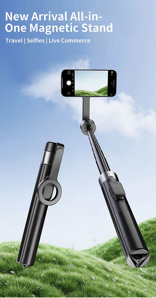 All-in-One Magnetic Phone Tripod Selfie Stick - 180cm Extendable Stand with 10m Bluetooth-Compatible Remote, Landscape & Portrait Switch for iOS/Android /HarmonyOS