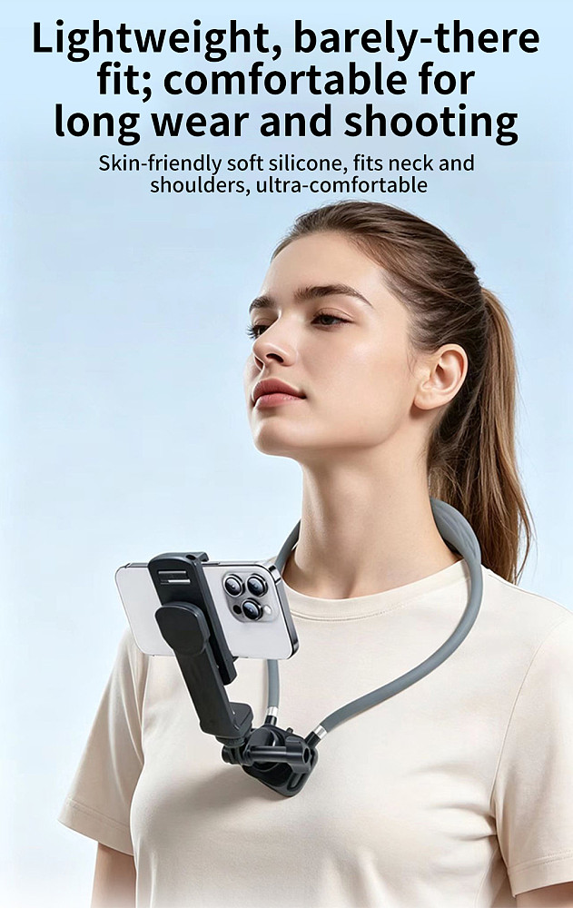 Anti-Shake POV Chest Mount for Cycling & Sports - Hands-Free Neck Holder with 3-Slot Phone Clamp & 1/4  Screw, Universal Fit for Action Cameras & Mobile Phones