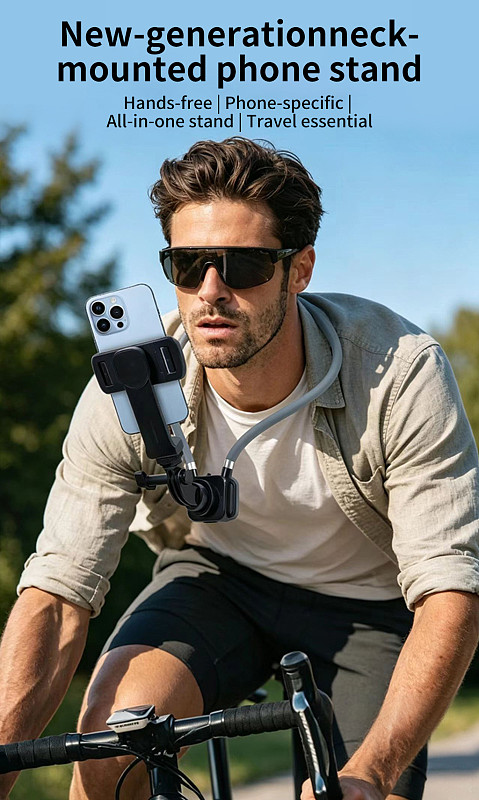 Anti-Shake POV Chest Mount for Cycling & Sports - Hands-Free Neck Holder with 3-Slot Phone Clamp & 1/4  Screw, Universal Fit for Action Cameras & Mobile Phones
