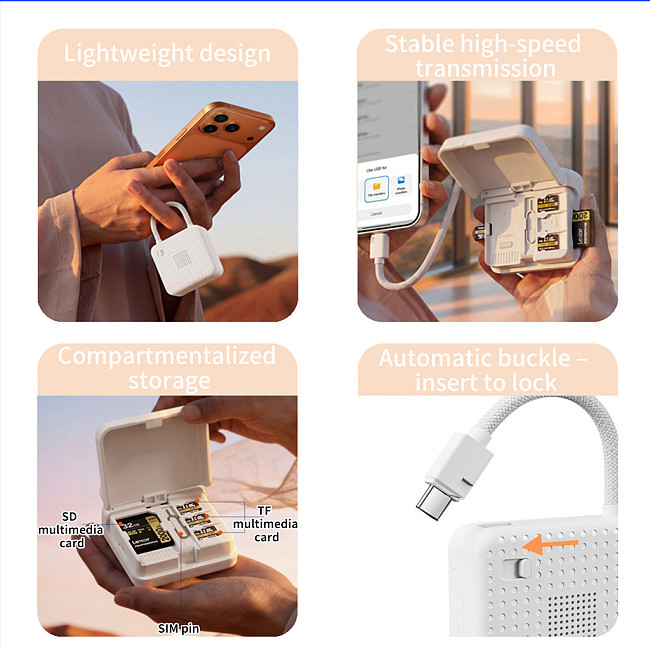 Mini High-Speed Card Reader with SD/TF Storage Box - All-in-One Instant Flash Transfer Reader for iPhone/ PC/ Canon/ Sony/ DJI Cameras