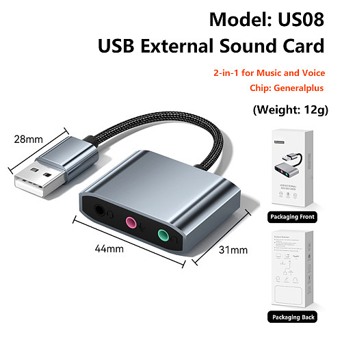 USB to 3.5mm External Sound Card - Driver-Free Aluminum Alloy Audio Converter with Headphone & Microphone Jack for PC Laptop Live Streaming