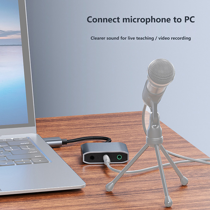 USB to 3.5mm External Sound Card - Driver-Free Aluminum Alloy Audio Converter with Headphone & Microphone Jack for PC Laptop Live Streaming