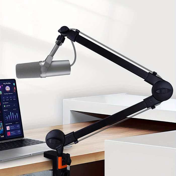 Foldable Desktop Fill Light Stand for Live Streaming - Minimalist Single-Arm Design For Phone Holder & Microphone Mount