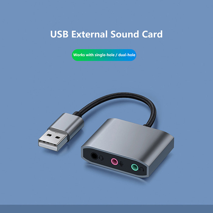 USB to 3.5mm External Sound Card - Driver-Free Aluminum Alloy Audio Converter with Headphone & Microphone Jack for PC Laptop Live Streaming