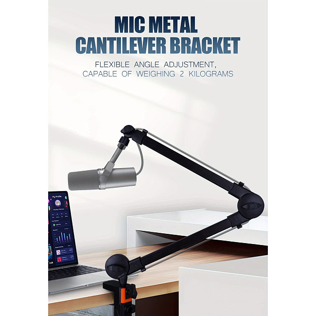 Foldable Desktop Fill Light Stand for Live Streaming - Minimalist Single-Arm Design For Phone Holder & Microphone Mount