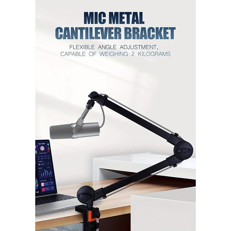 Foldable Desktop Fill Light Stand for Live Streaming - Minimalist Single-Arm Design For Phone Holder & Microphone Mount
