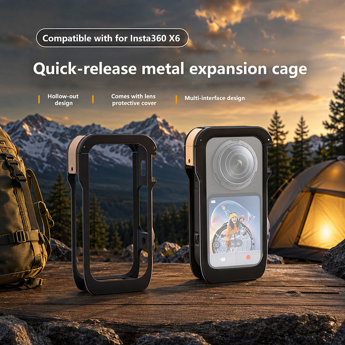 Aluminum Alloy Quick Release Camera Cage Frame For Insta 360X6 Anti Fall Protection
