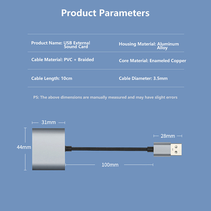 USB to 3.5mm External Sound Card - Driver-Free Aluminum Alloy Audio Converter with Headphone & Microphone Jack for PC Laptop Live Streaming