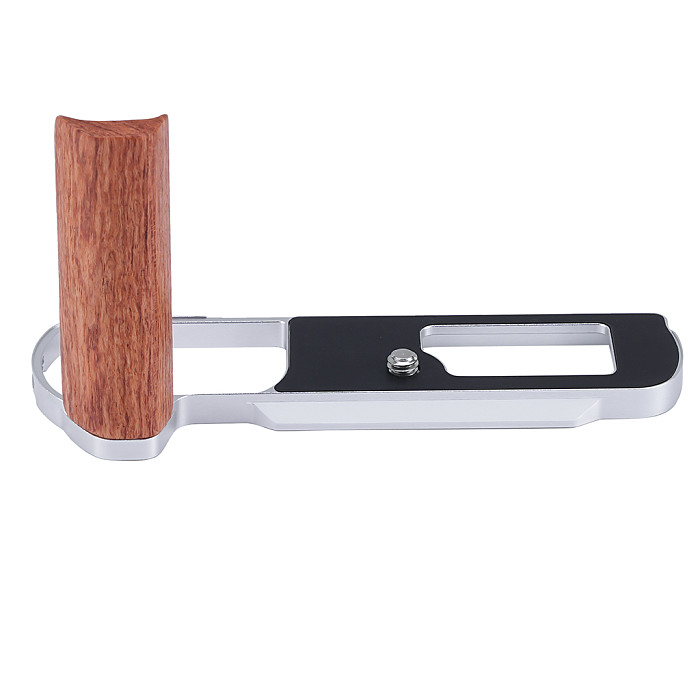 L-Bracket with Wooden Handle for Panasonic LUMIX L10 - Aluminum & Wood Arca-Swiss Quick Release Plate