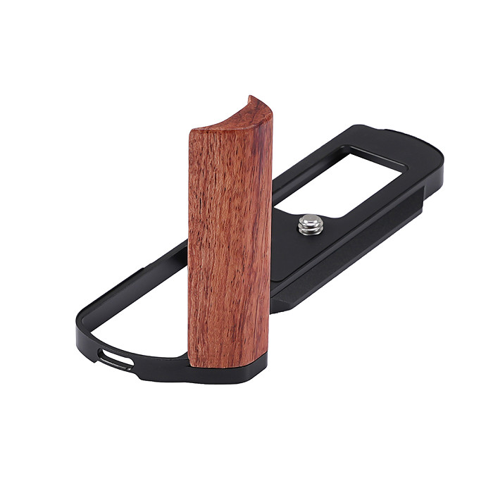 L-Bracket with Wooden Handle for Panasonic LUMIX L10 - Aluminum & Wood Arca-Swiss Quick Release Plate