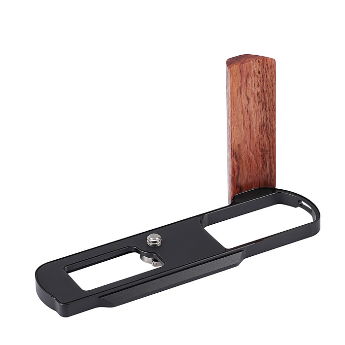 L-Bracket with Wooden Handle for Panasonic LUMIX L10 - Aluminum & Wood Arca-Swiss Quick Release Plate
