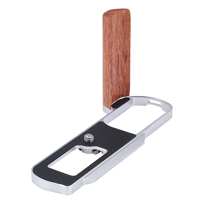 L-Bracket with Wooden Handle for Panasonic LUMIX L10 - Aluminum & Wood Arca-Swiss Quick Release Plate