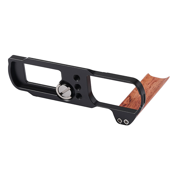 L-Bracket with Wooden Handle for Panasonic LUMIX L10 - Aluminum & Wood Arca-Swiss Quick Release Plate