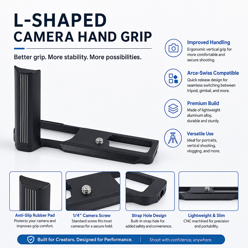 L-Bracket for Panasonic LUMIX L10 - Arca-Swiss Aluminum Alloy Quick Release Plate, Vertical & Horizontal Switching L-Plate 