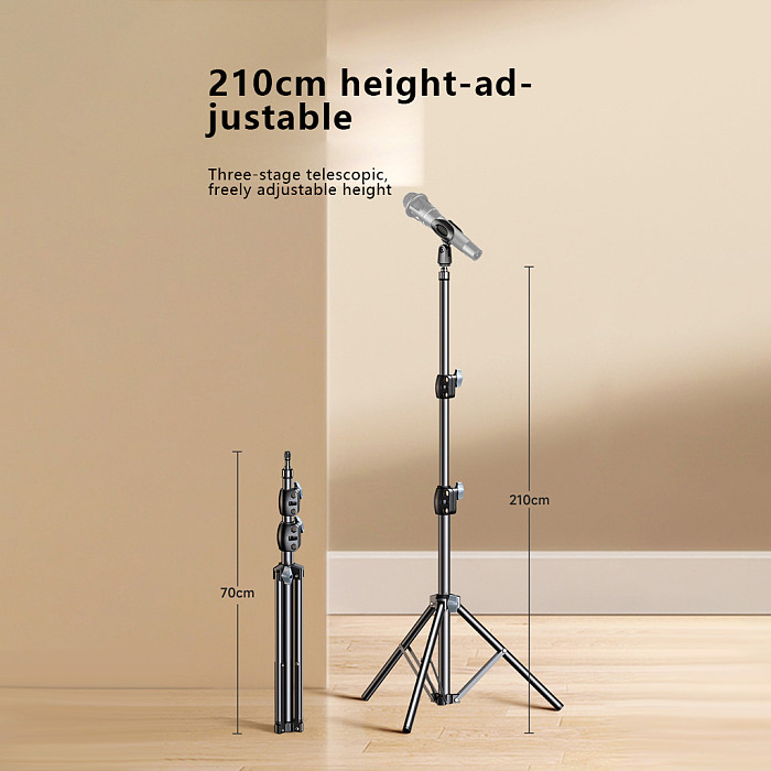 1.7m Telescopic Floor Microphone Stand - Heavy-Duty Metal Single-Pole Mic Stand with Universal Mic Clip, Height & Angle Adjustable for Live Streaming, Podcast, Stage