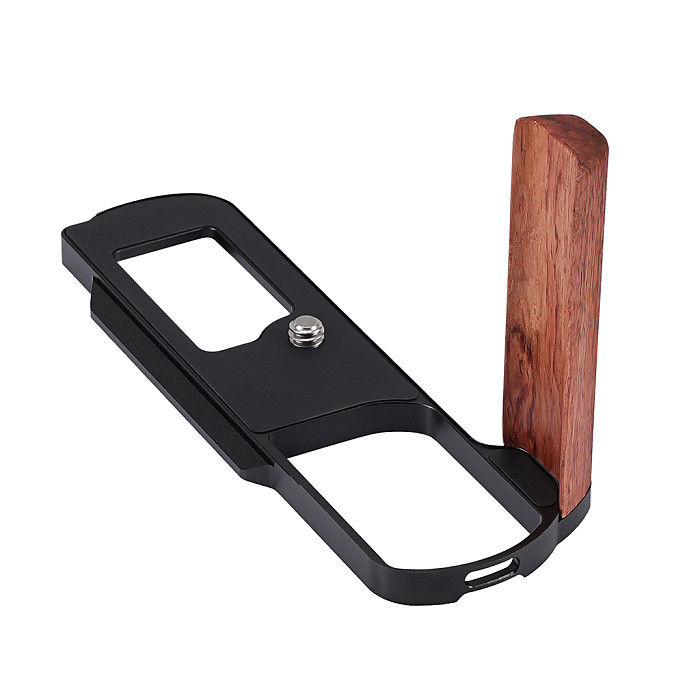 L-Bracket with Wooden Handle for Panasonic LUMIX L10 - Aluminum & Wood Arca-Swiss Quick Release Plate