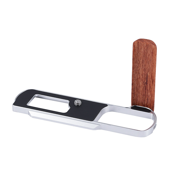L-Bracket with Wooden Handle for Panasonic LUMIX L10 - Aluminum & Wood Arca-Swiss Quick Release Plate