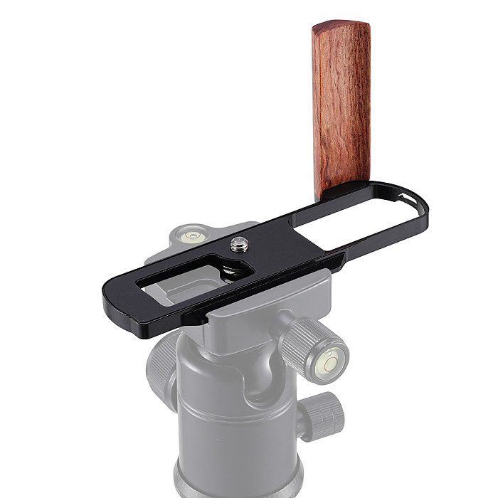 L-Bracket with Wooden Handle for Panasonic LUMIX L10 - Aluminum & Wood Arca-Swiss Quick Release Plate