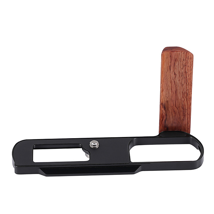 L-Bracket with Wooden Handle for Panasonic LUMIX L10 - Aluminum & Wood Arca-Swiss Quick Release Plate
