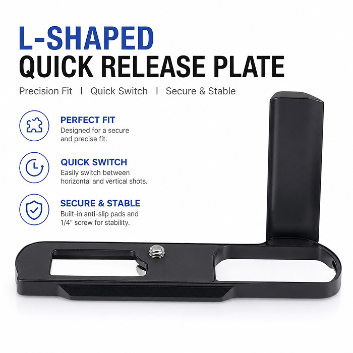 L-Bracket for Panasonic LUMIX L10 - Arca-Swiss Aluminum Alloy Quick Release Plate, Vertical & Horizontal Switching L-Plate 