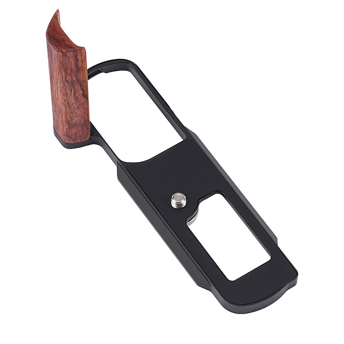L-Bracket with Wooden Handle for Panasonic LUMIX L10 - Aluminum & Wood Arca-Swiss Quick Release Plate