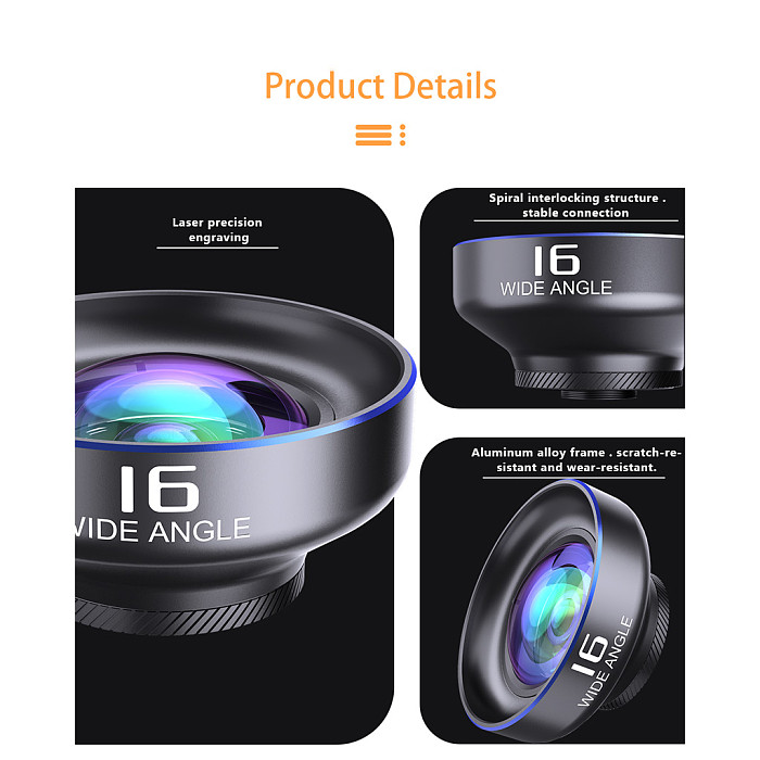 16mm Ultra Macro External Phone Lens - Super Wide-Angle & Telephoto Macro Clip-On Lens, For Most Smartphones