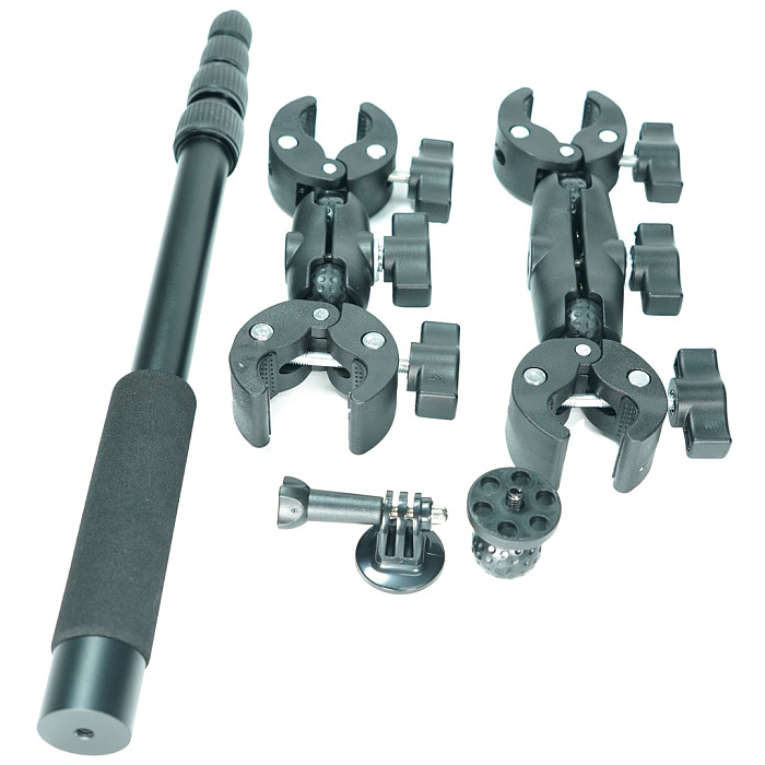 For Gopro sports camera motorcycle fixed clip anti shake outdoor double head strong clip cycling shooting bracket set