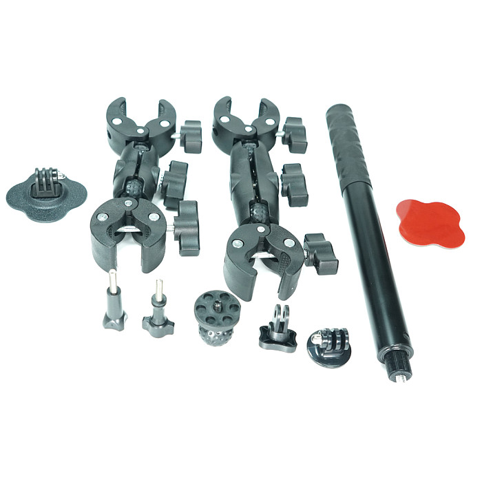 For Gopro sports camera motorcycle fixed clip anti shake outdoor double head strong clip cycling shooting bracket set