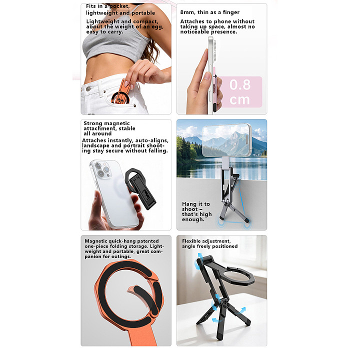 Double sided magnetic bracket, portable folding, outdoor travel shooting, multifunctional mountain climbing tripod