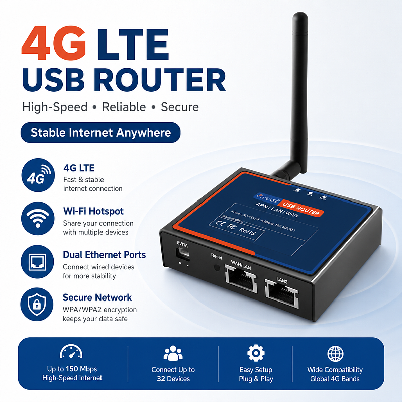 [USR-DR185S-G] LTE Cat.1 Mini Industrial Cellular Router, Global 4G LTE, Dual LAN/WAN, OpenVPN/IPsec/GRE, DDoS Protection, OpenWrt OpenCPU,DIN-Rail/Wall Mount