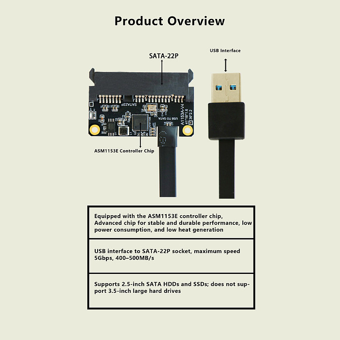 USB to 2.5  SATA Adapter Board - 5Gbps USB to SATA HDD/SSD Expansion PCB, External Hard Drive Enclosure Circuit Board 