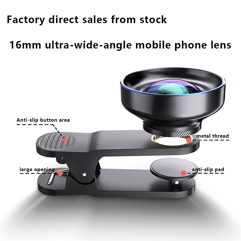 16mm Ultra Macro External Phone Lens - Super Wide-Angle & Telephoto Macro Clip-On Lens, For Most Smartphones